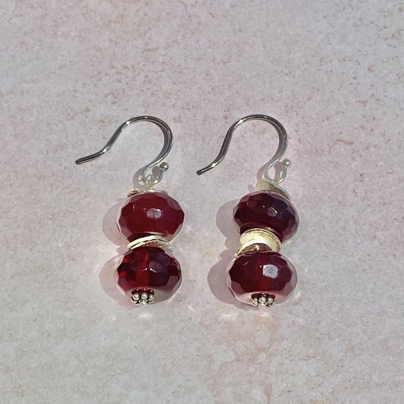 Garnet Earrings with Silver Accents