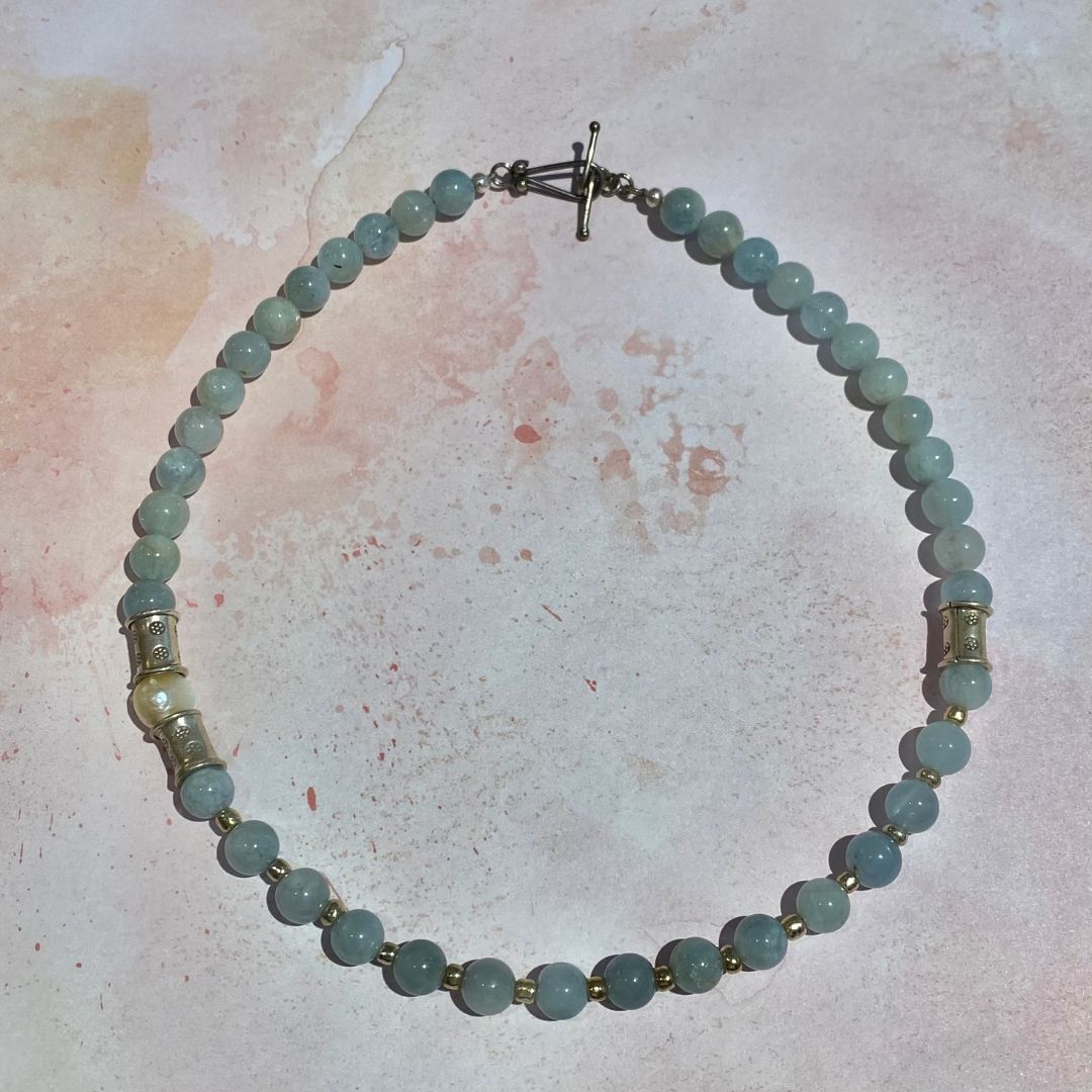 Light Blue Gemstone Necklace with Sterling &amp; Pearl
