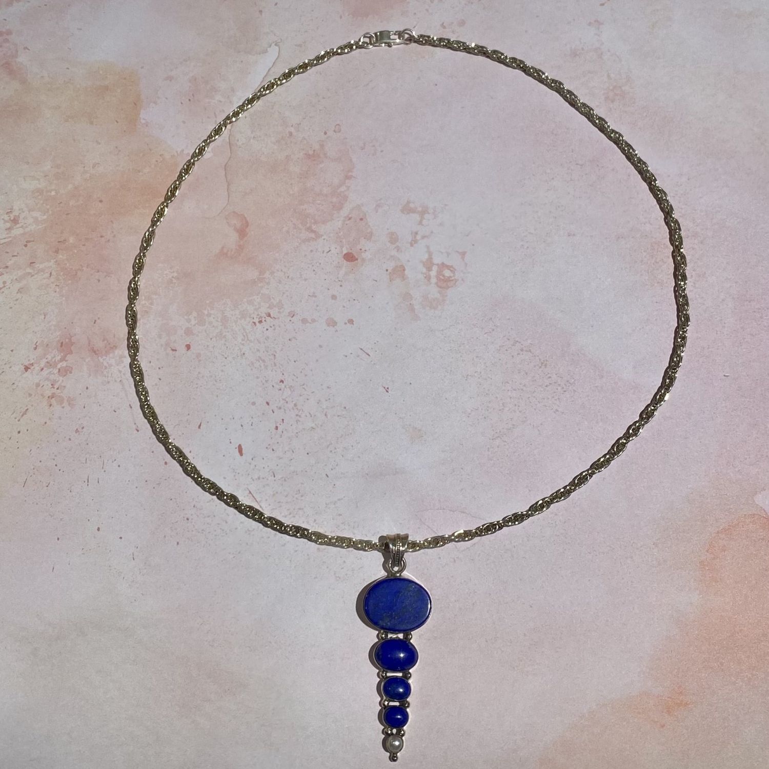 Lapis Lazuli Pendant with Silver Chain