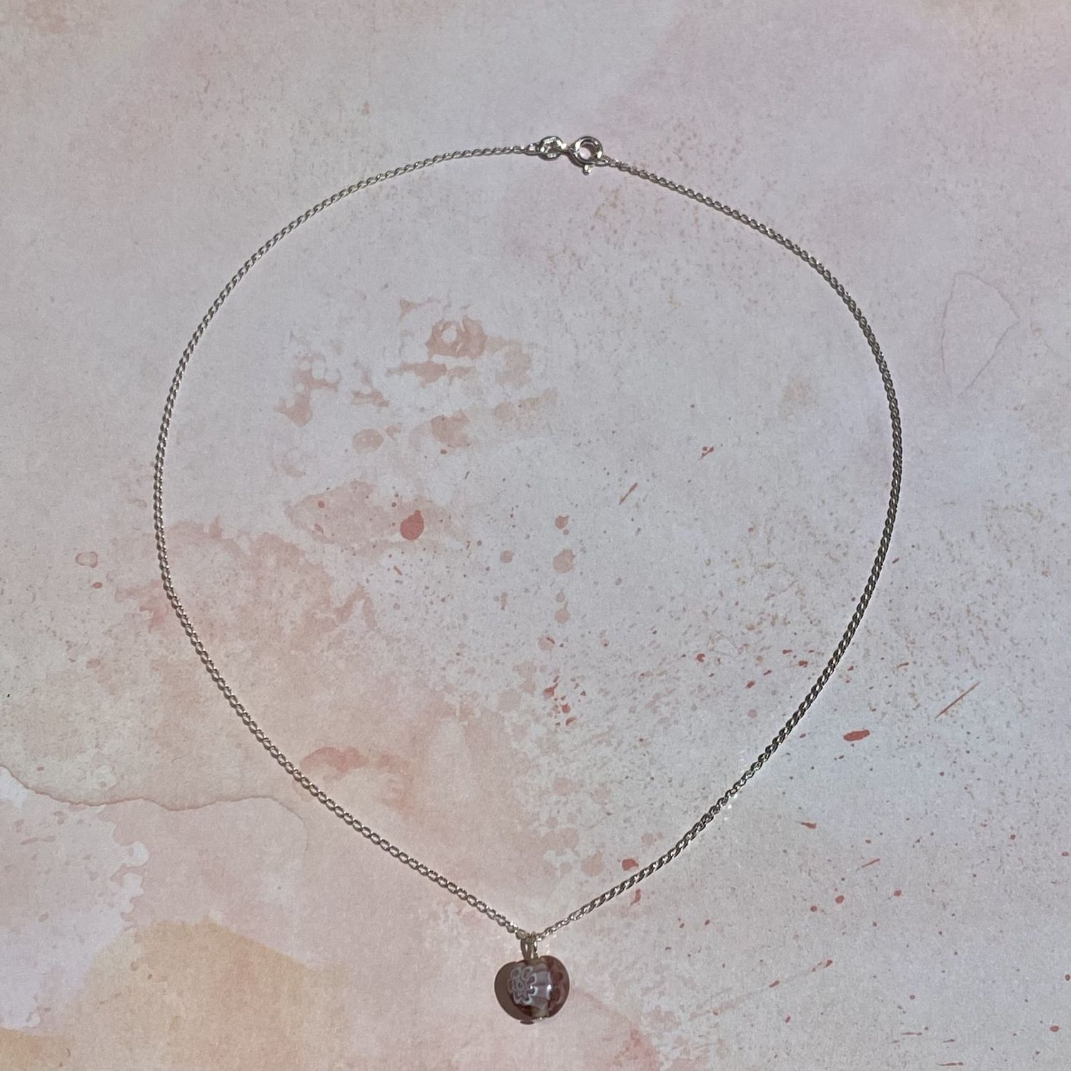 Purple Heart with Floral Design Sterling Silver Necklace