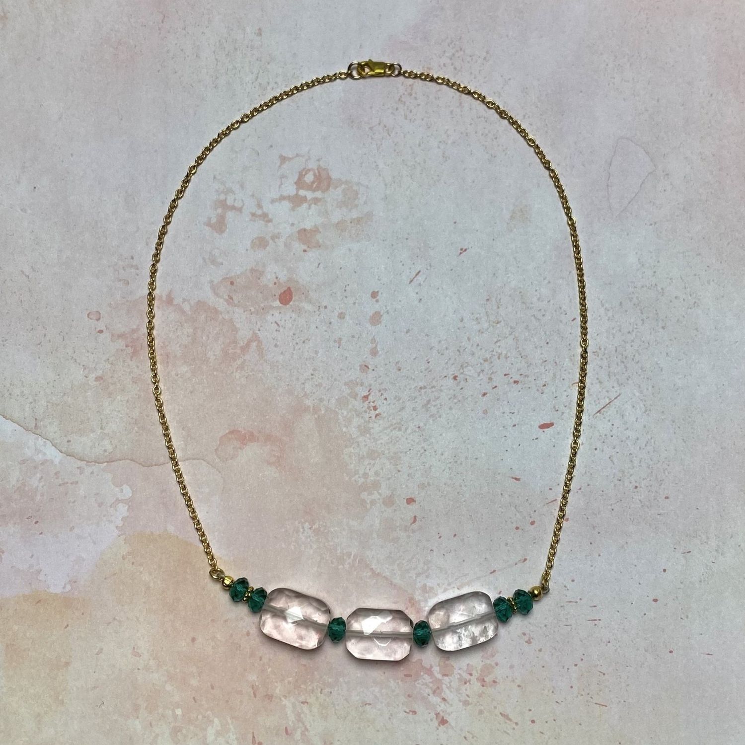 Green Glass &amp; Crystal Necklace