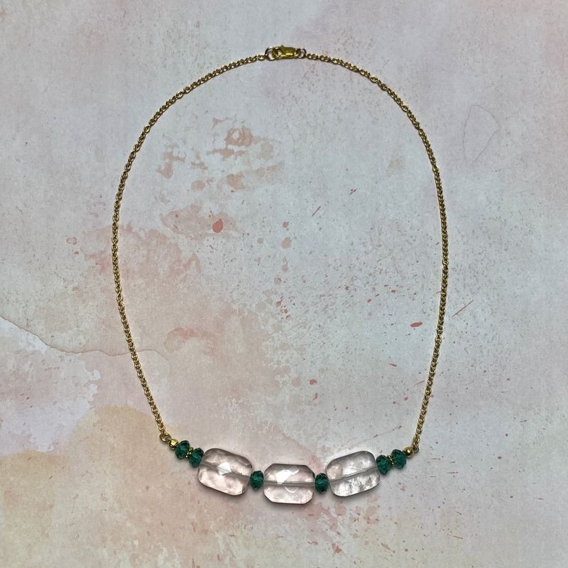 Green Glass &amp; Crystal Necklace