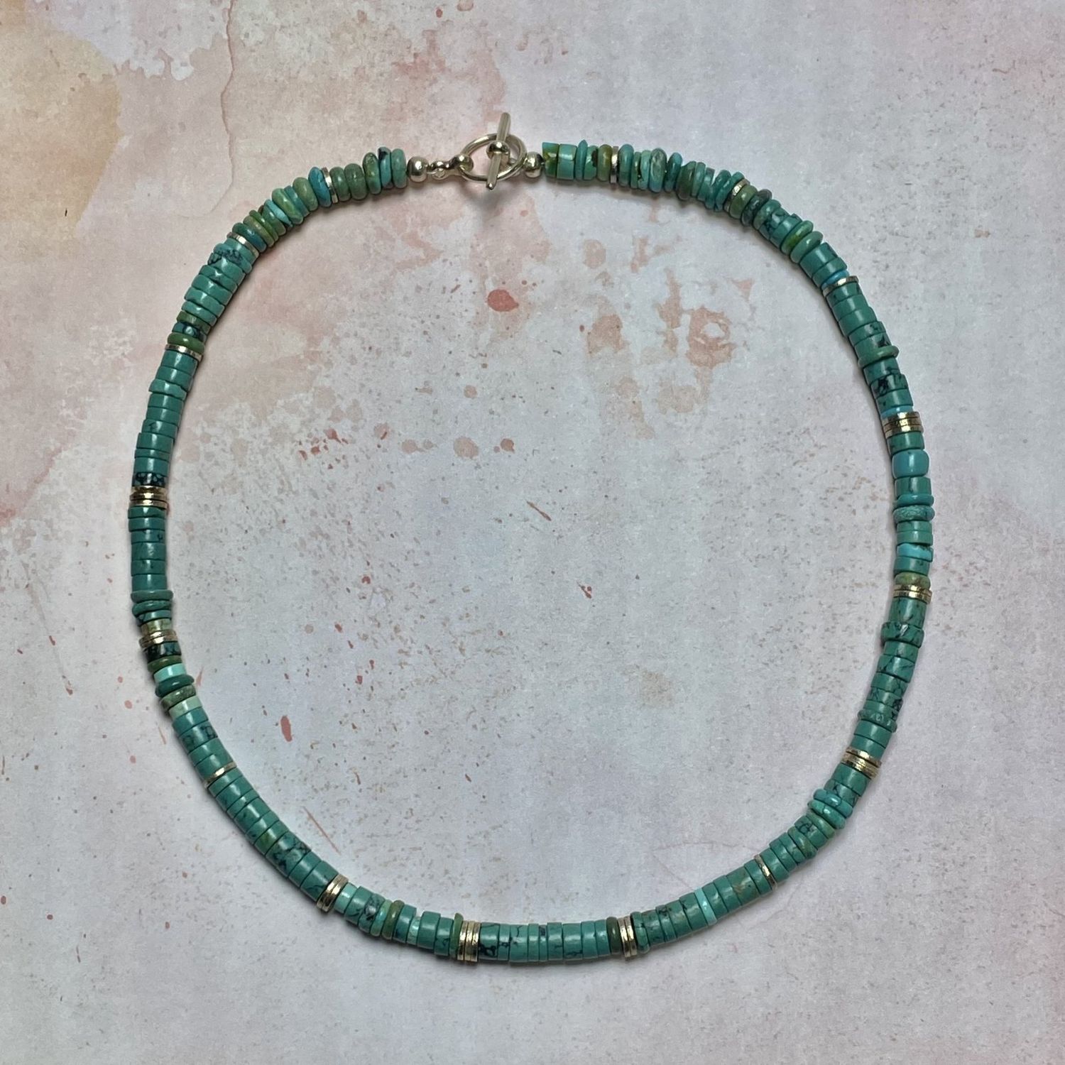 Turquoise and Silver Disk Necklace