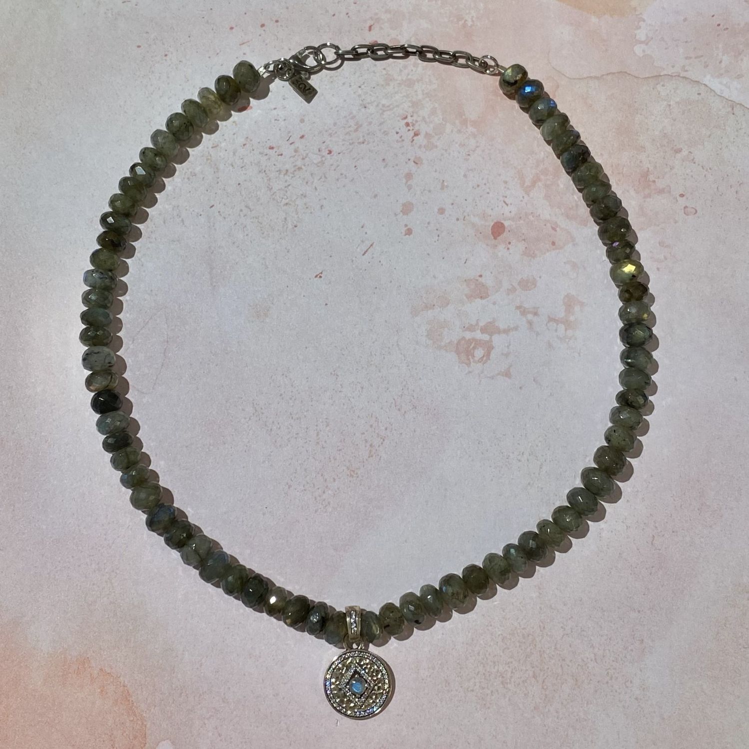 Vintage Silver Labradorite Rondelle Disc Necklace
