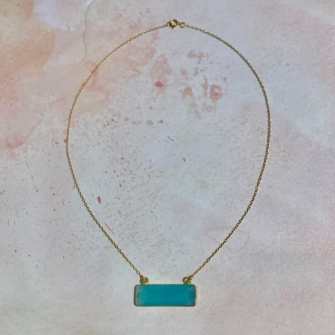 Faceted Stone and Gold Vermeil Necklace, Color: Aqua Chalcedony