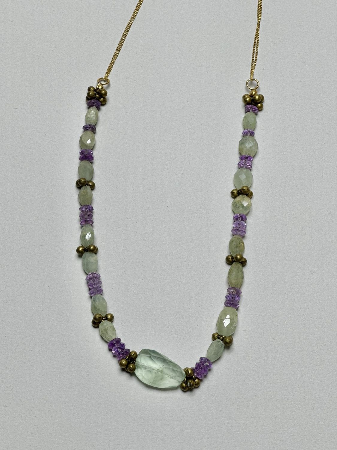 Amethyst Gemstone and Brass Necklace