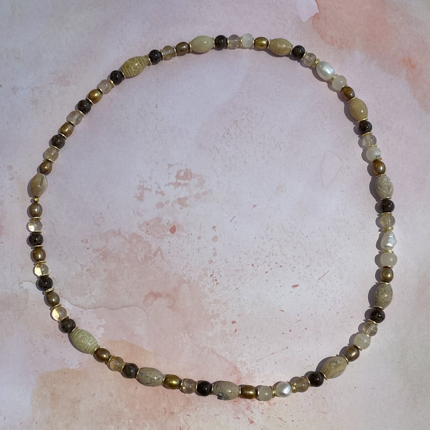 Neutrals Necklace with Pearl, Agate &amp; Crystal