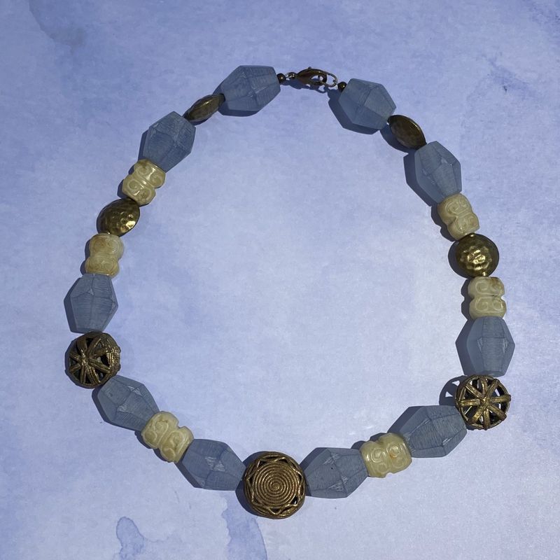 Tumbled Glass, Stone &amp; Brass Necklace