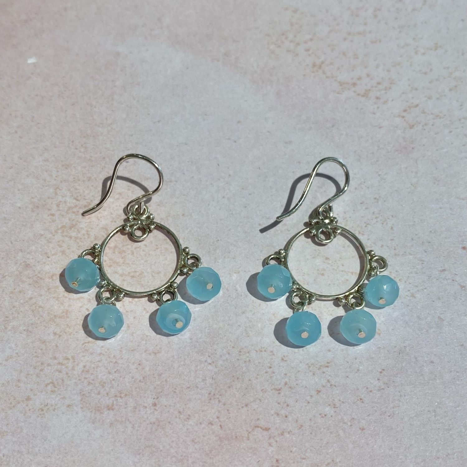 Blue Chalcedony Circular Earrings with Sterling Silver
