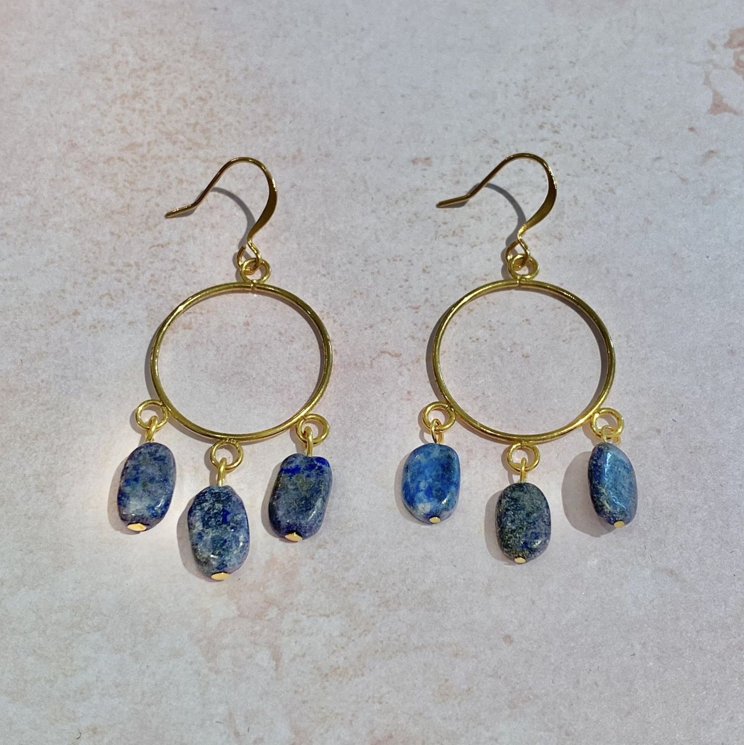 Gold Plated Circular Earrings with Sodalite