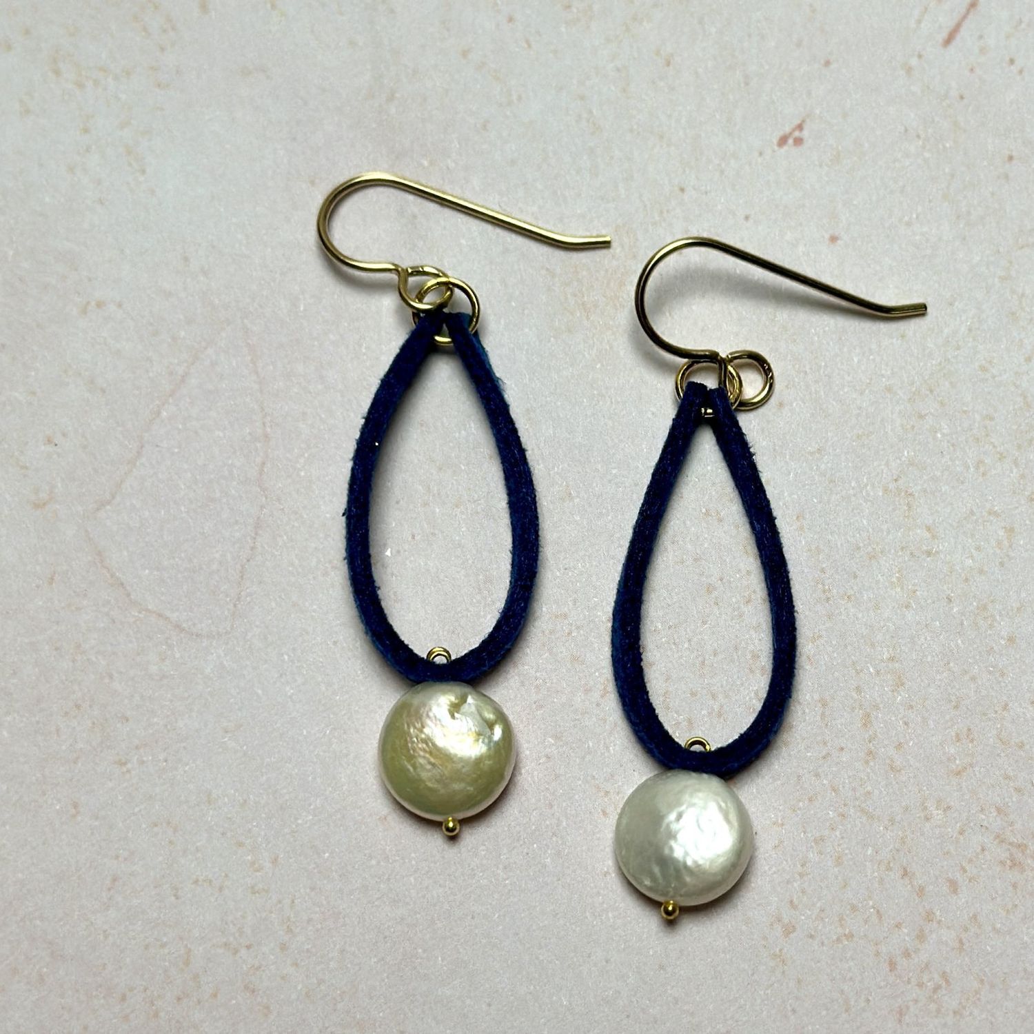 Blue Suede &amp; Coin Pearl Earrings