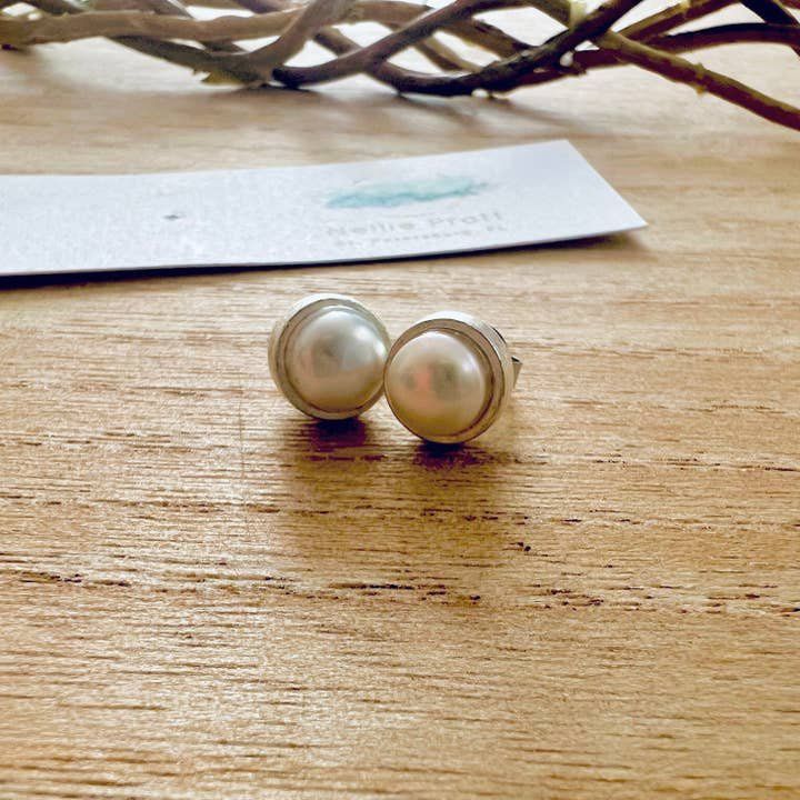 Cult Classic Freshwater Pearl Stud Earrings Antique Silver