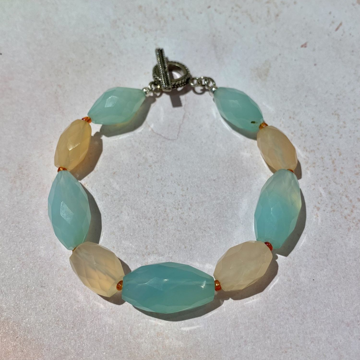 Pink Quartz and Chalcedony Bracelet