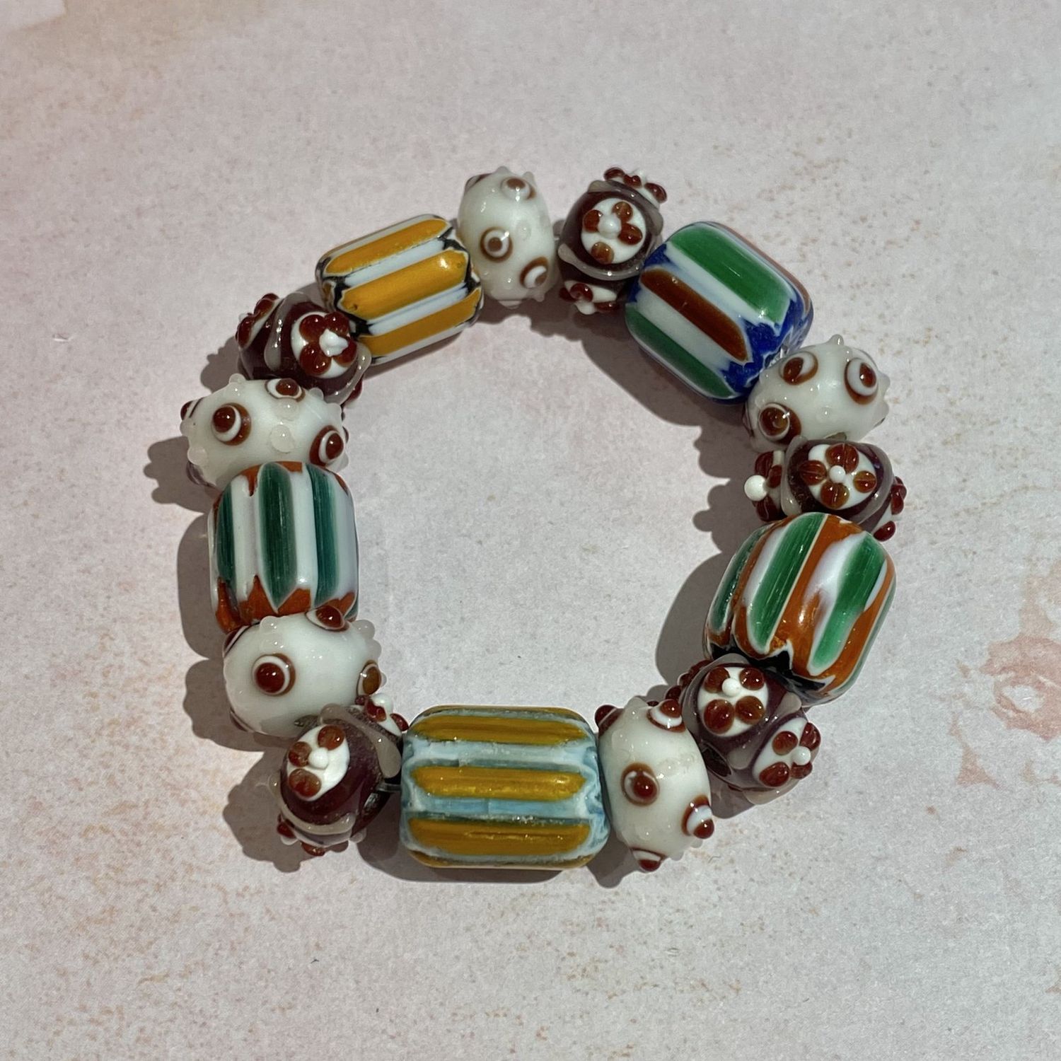 Yellow, Green &amp; Brown Murano Glass Beaded Bracelet