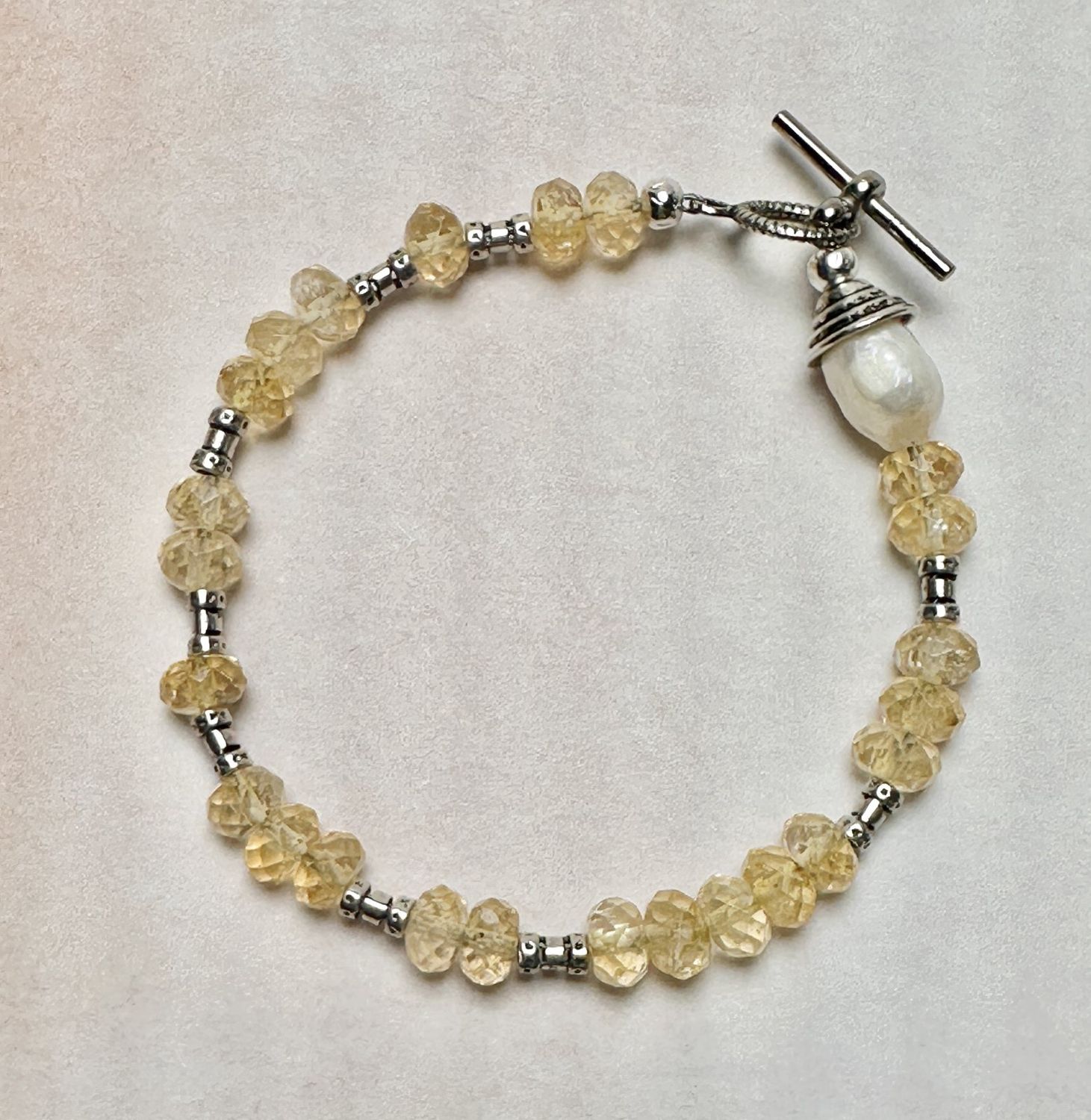 Citrine and Sterling Bracelet with Pearl