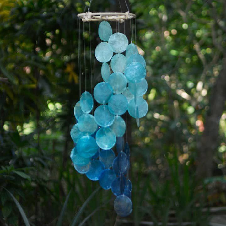 Capiz Chime Spiral Rattan Top/ Blue Water