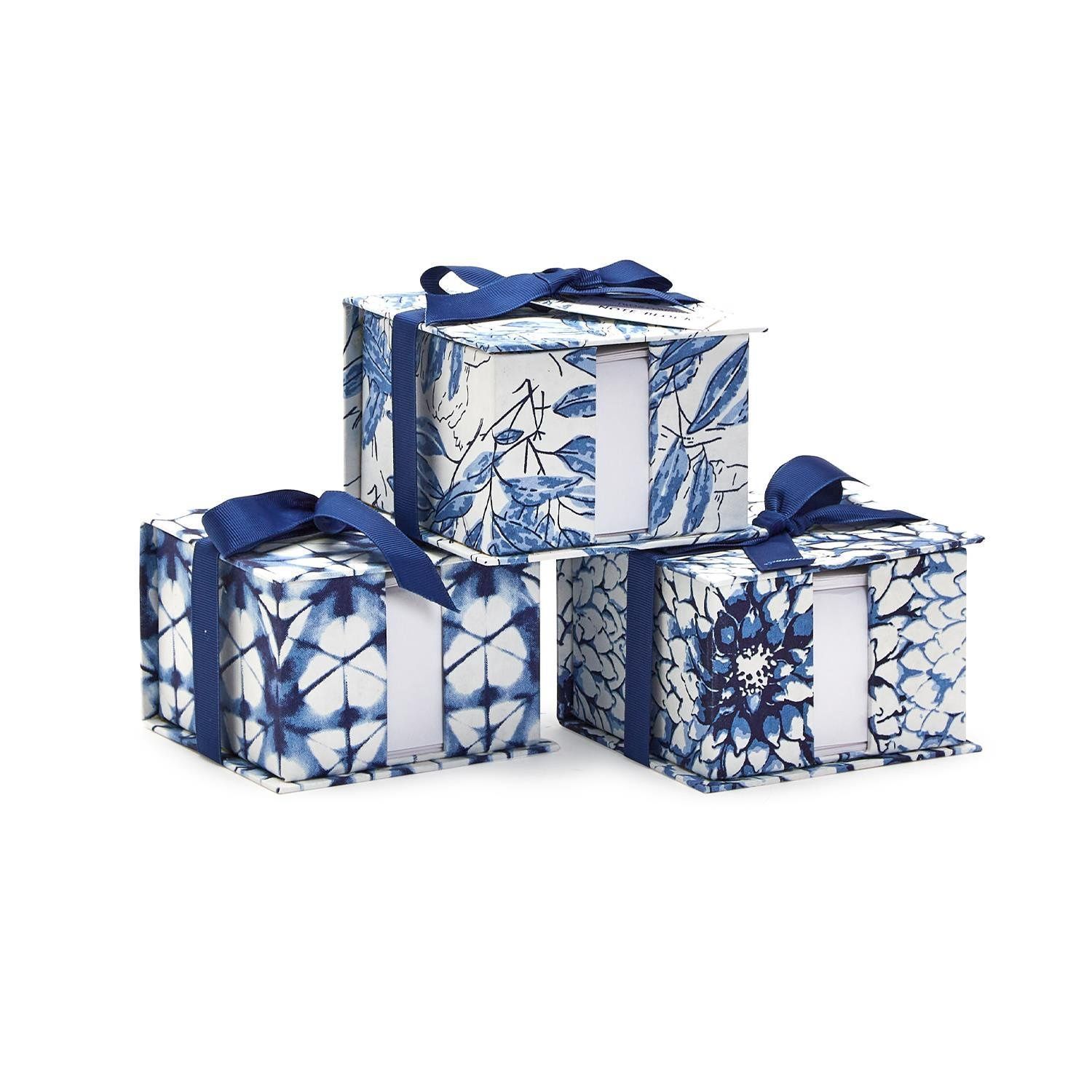 Indigo Block Print Note Paper Caddy with Pencil