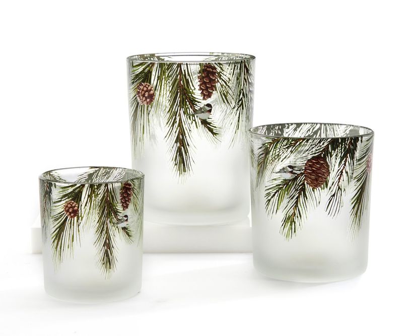 Glass Candle Holder with Pinecones