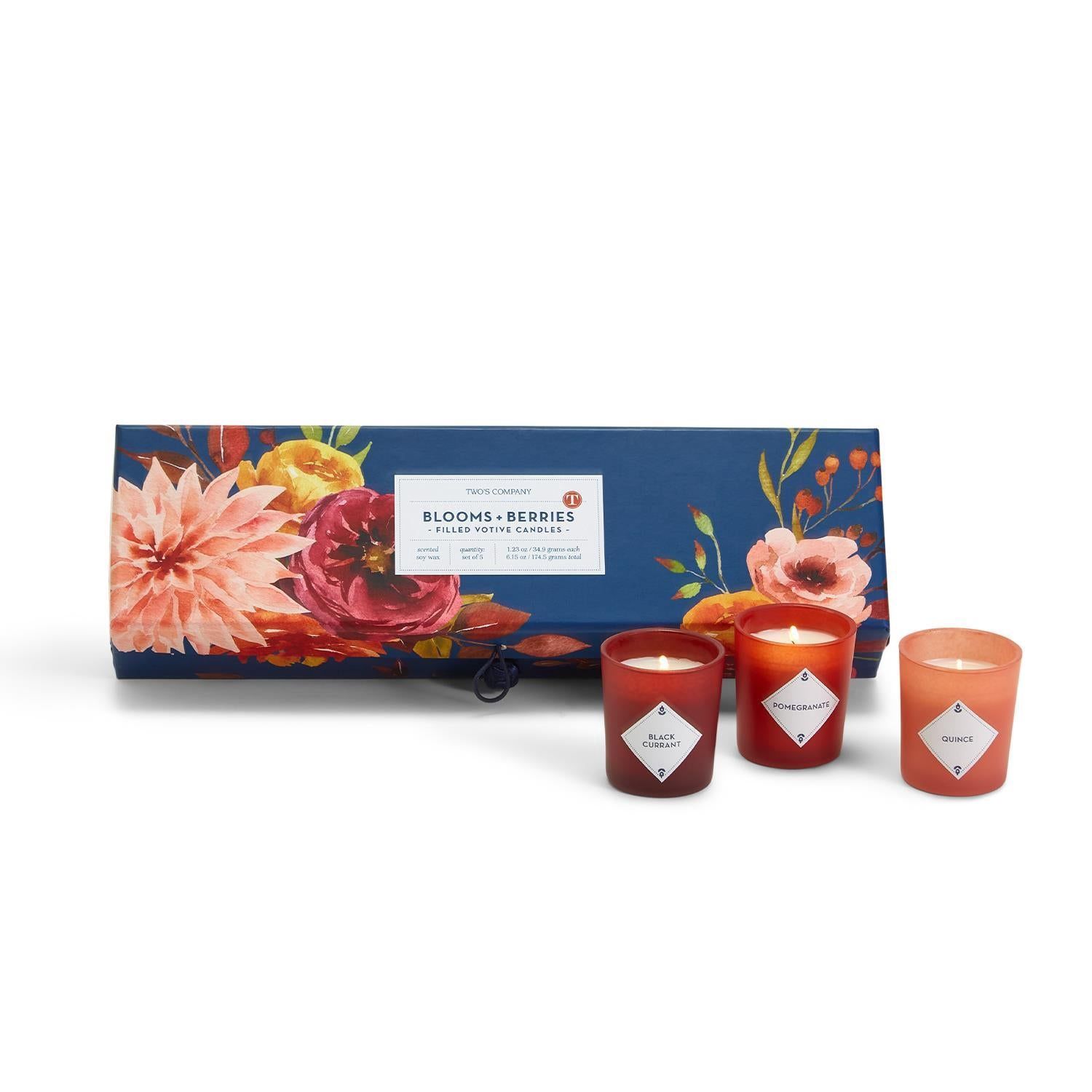 Blooms &amp; Berries Set of 5 Candles in Gift Box