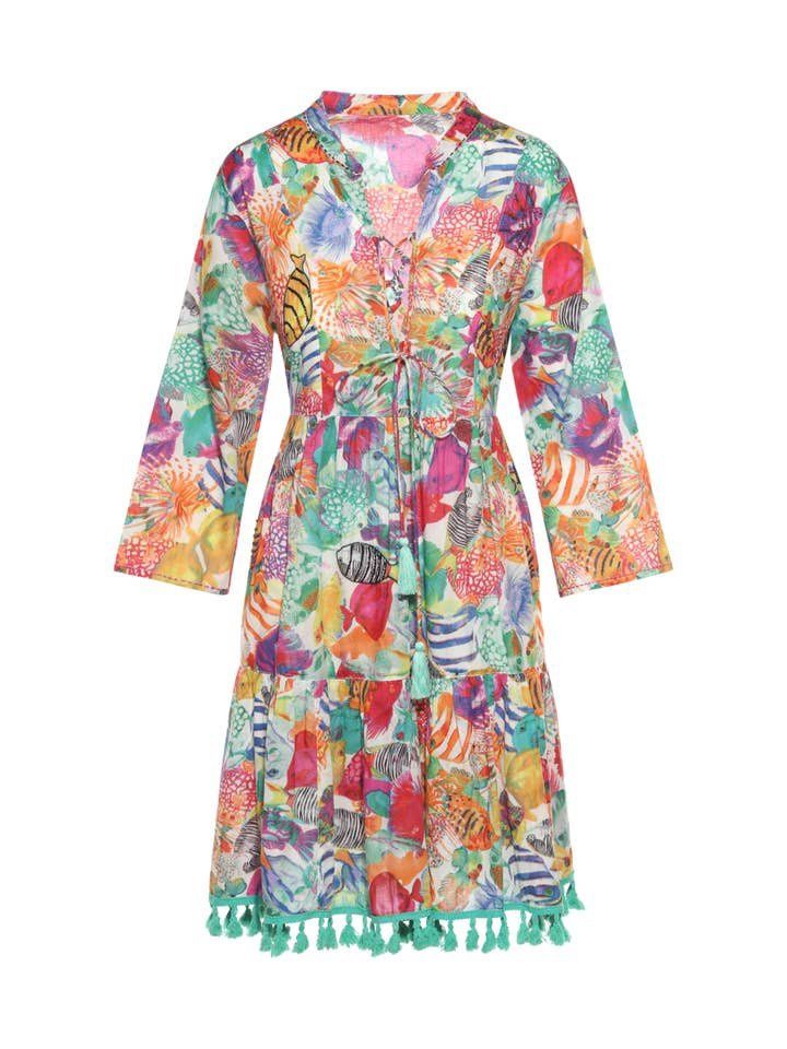 Artisan Seascape Beaded &amp; Embroidered Tassel Dress