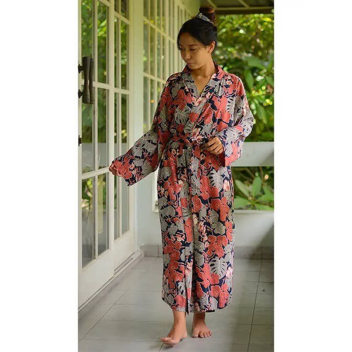 Kimono Robe Orchid Coral Navy