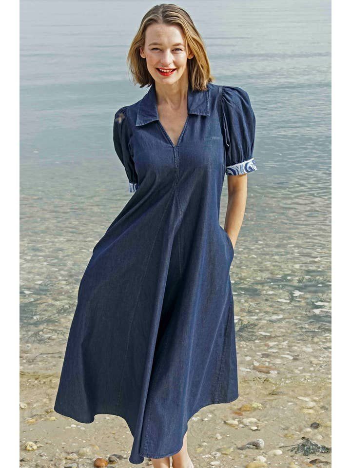 Montauk Trapeze Denim Dress Midi Length