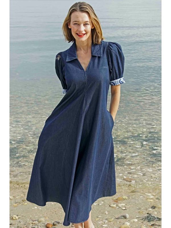 Montauk Trapeze Denim Dress Midi Length