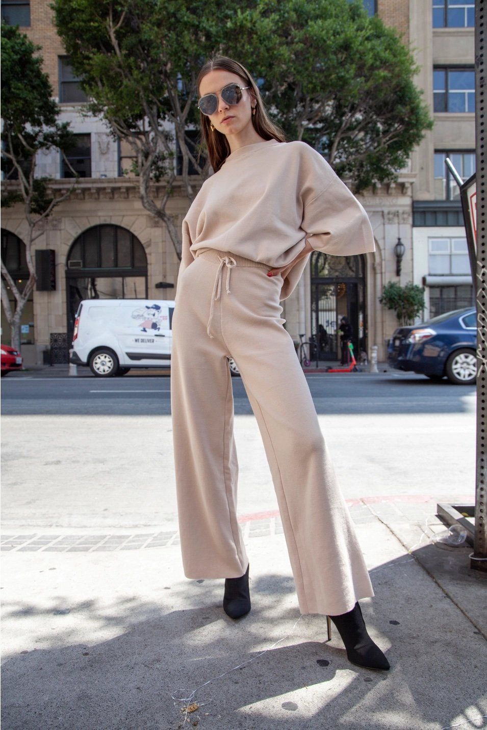 1/2 Sleeve Knit Sweater with Knit Flare Pants Set