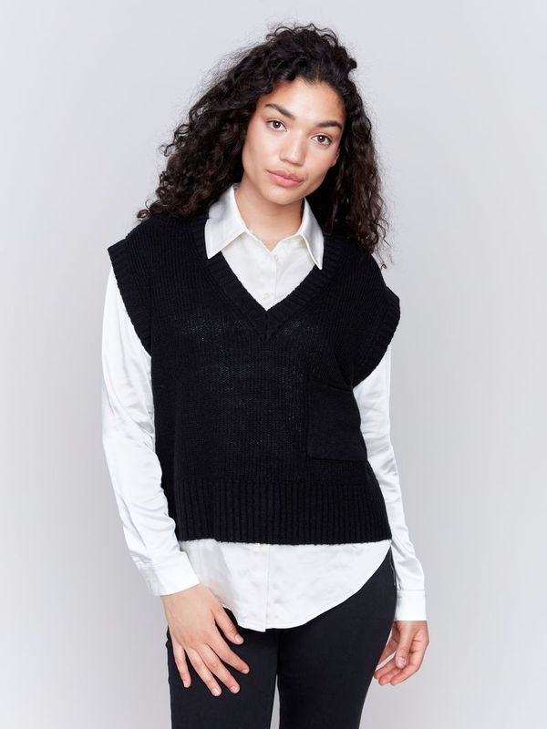 Plushy V-Neck Sweater Vest With Front Patch Pocket