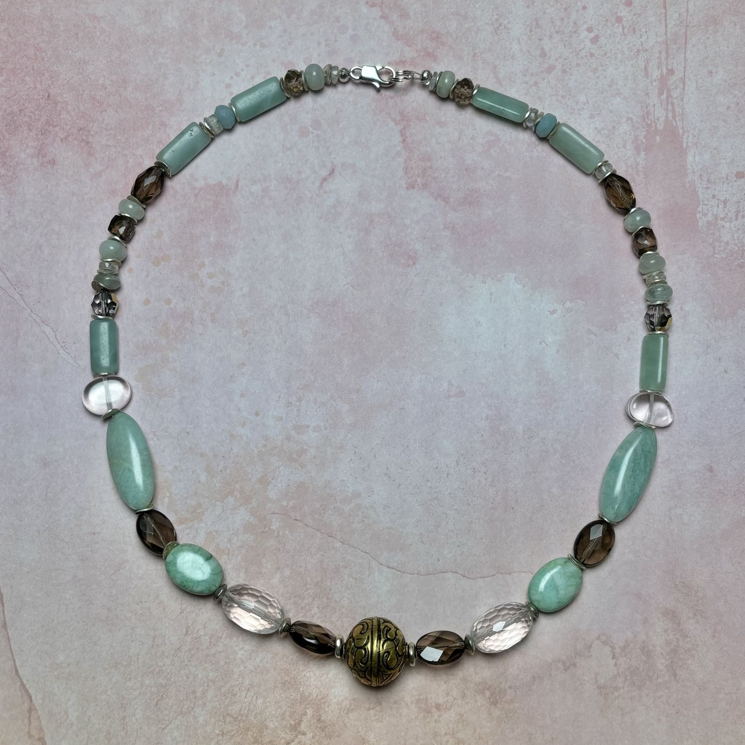 Amazonite, Smokey Quartz &amp; Faceted Crystal Necklace