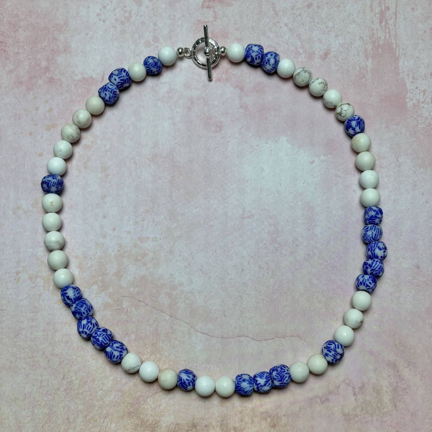 Blue &amp; White Recycled Beaded Necklace