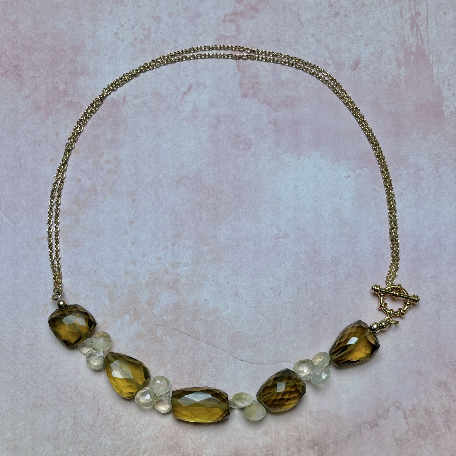 Smokey Quartz &amp; Prehnite Cluster Necklace