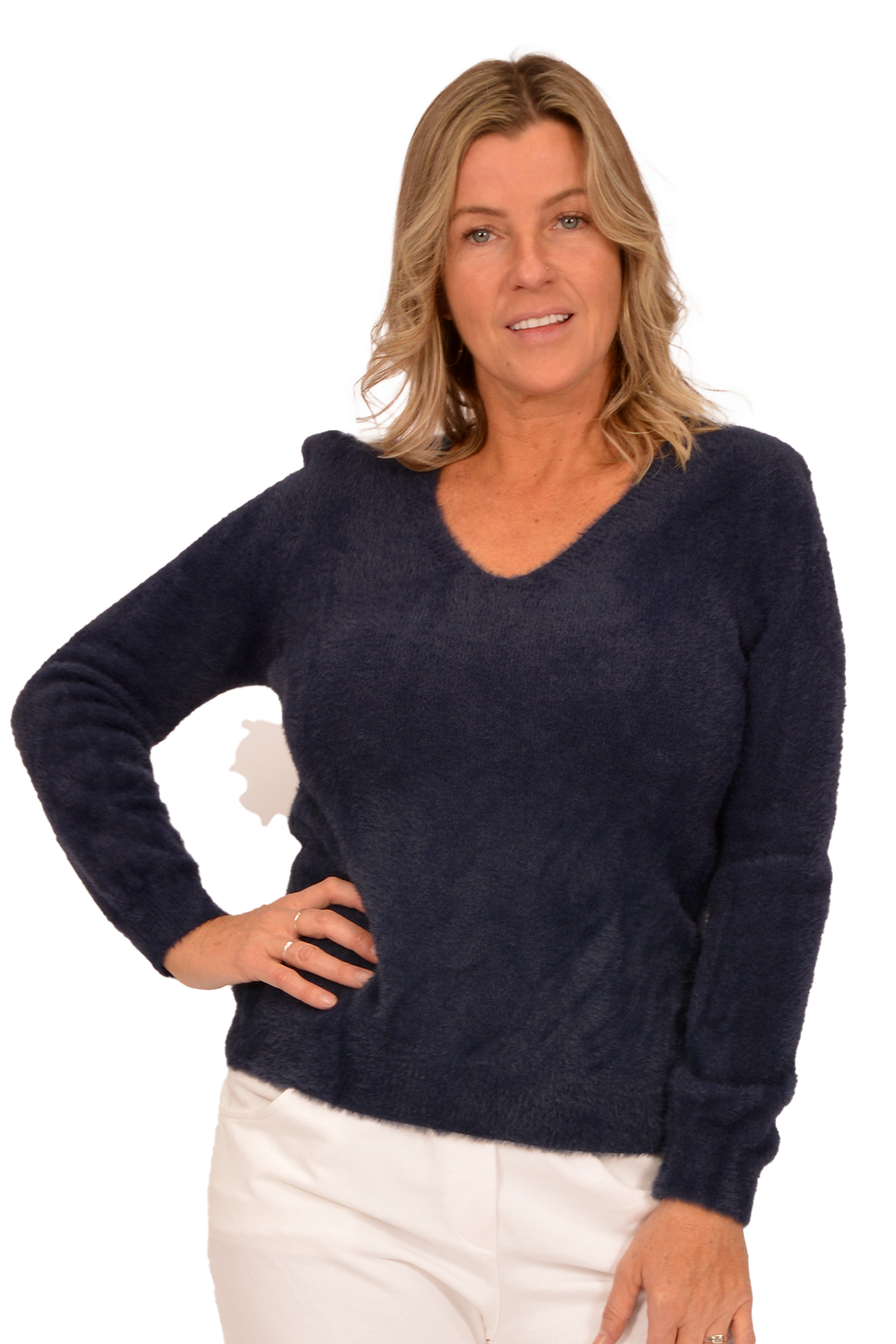 Fuzzy V-Neck Sweater