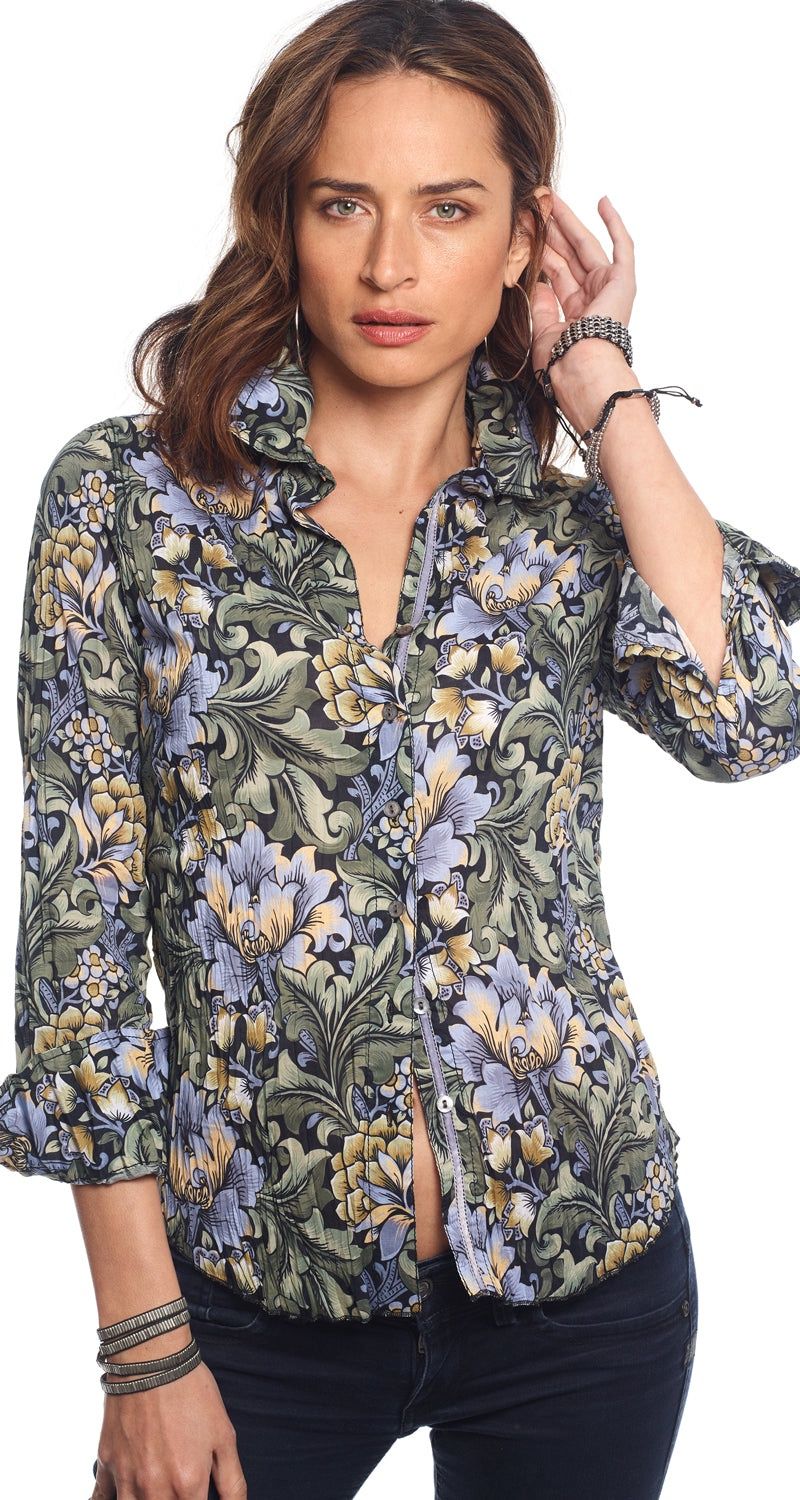 CINO Floral Button Down Blouse Tikal Blue