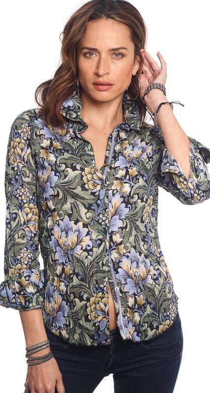CINO Floral Button Down Blouse Tikal Blue
