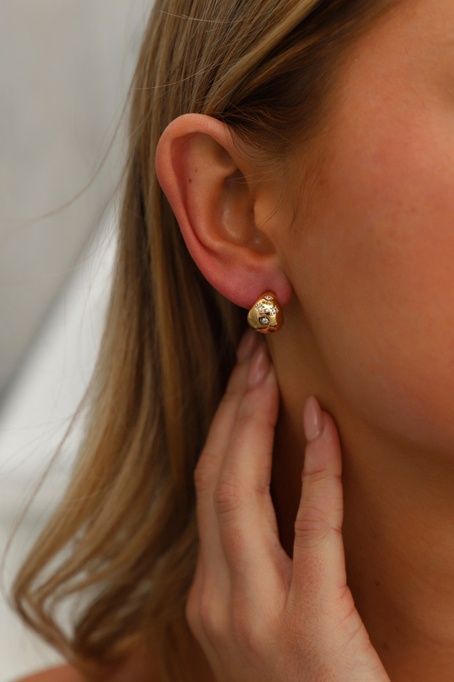 Gold CZ Star Dome Earrings