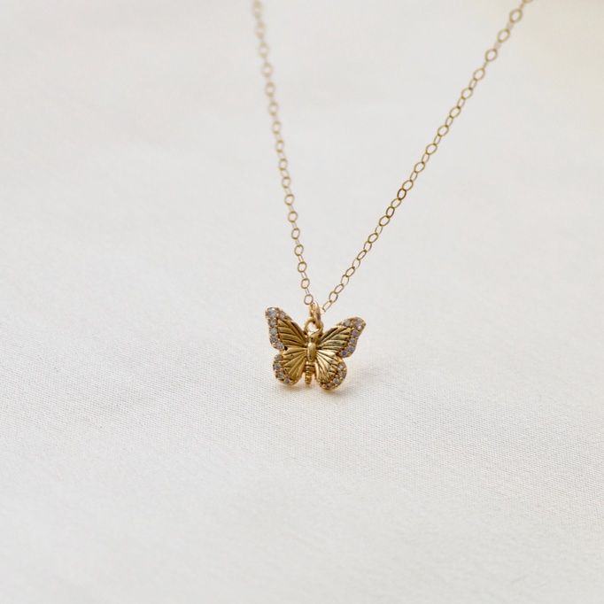 Gold CZ Butterfly Necklace
