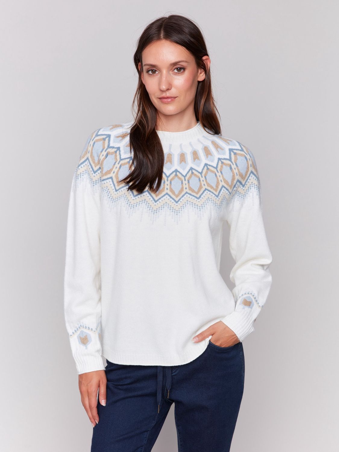 Jacquard Knit Cream Sweater
