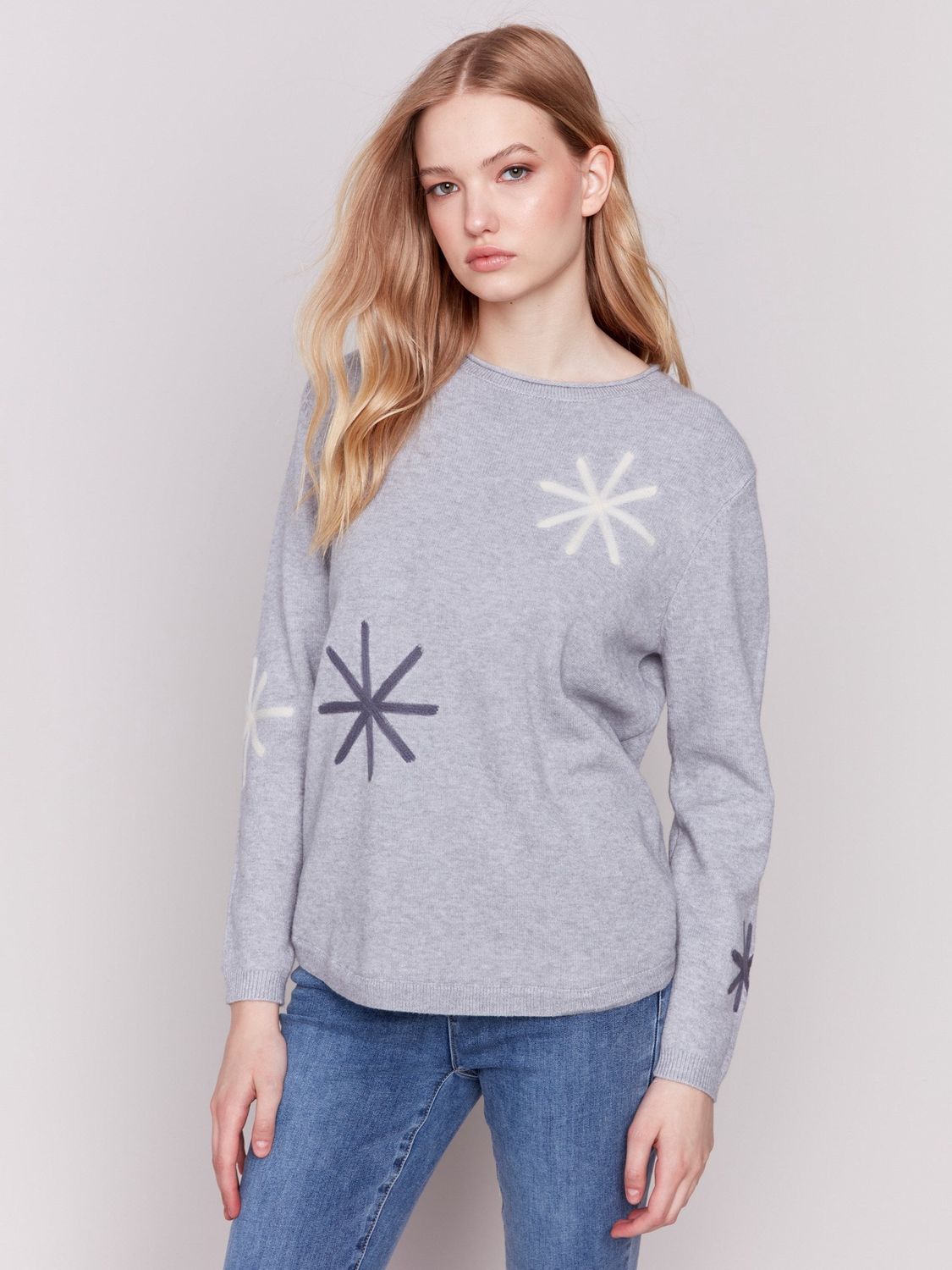 Light Grey Embroidered Snowflake Sweater