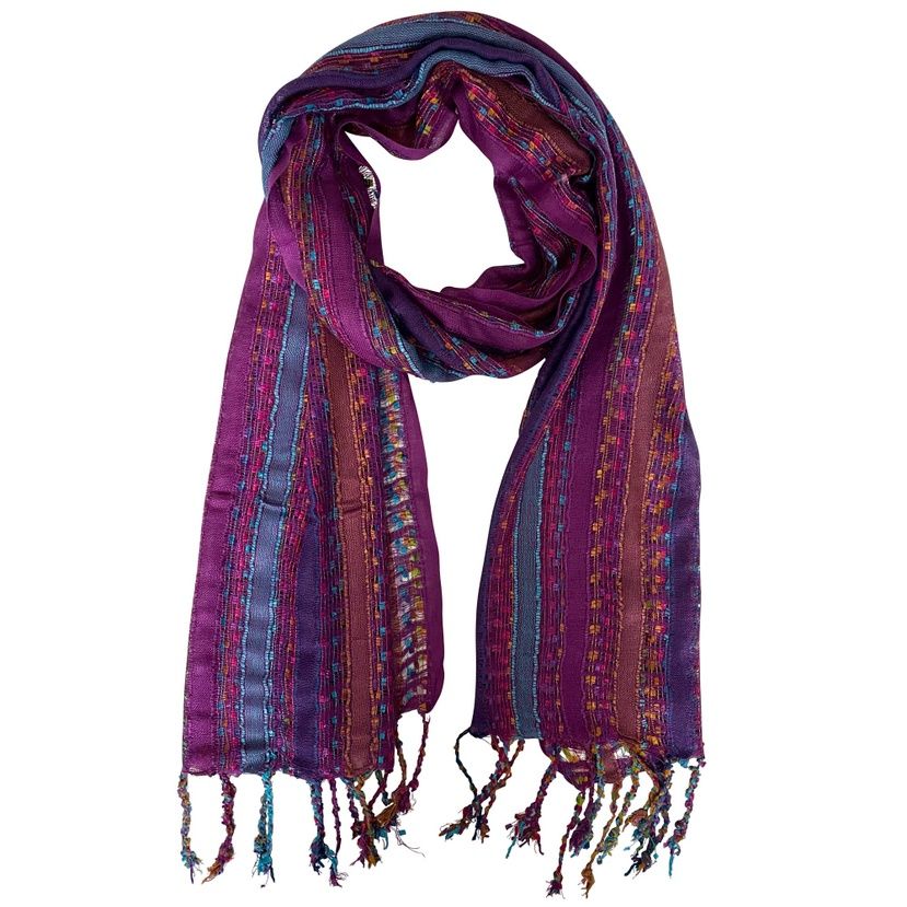 Purple &amp; Multicolor Scarf with Twisted Fringe