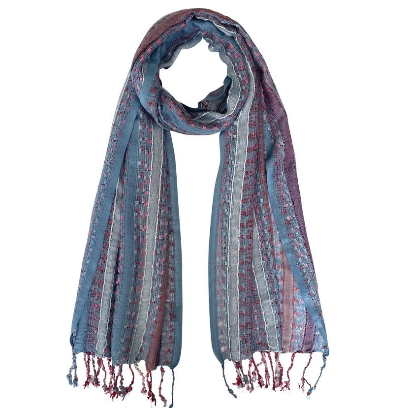 Light Blue &amp; Pink Scarf Scarf With Twisted Fringe