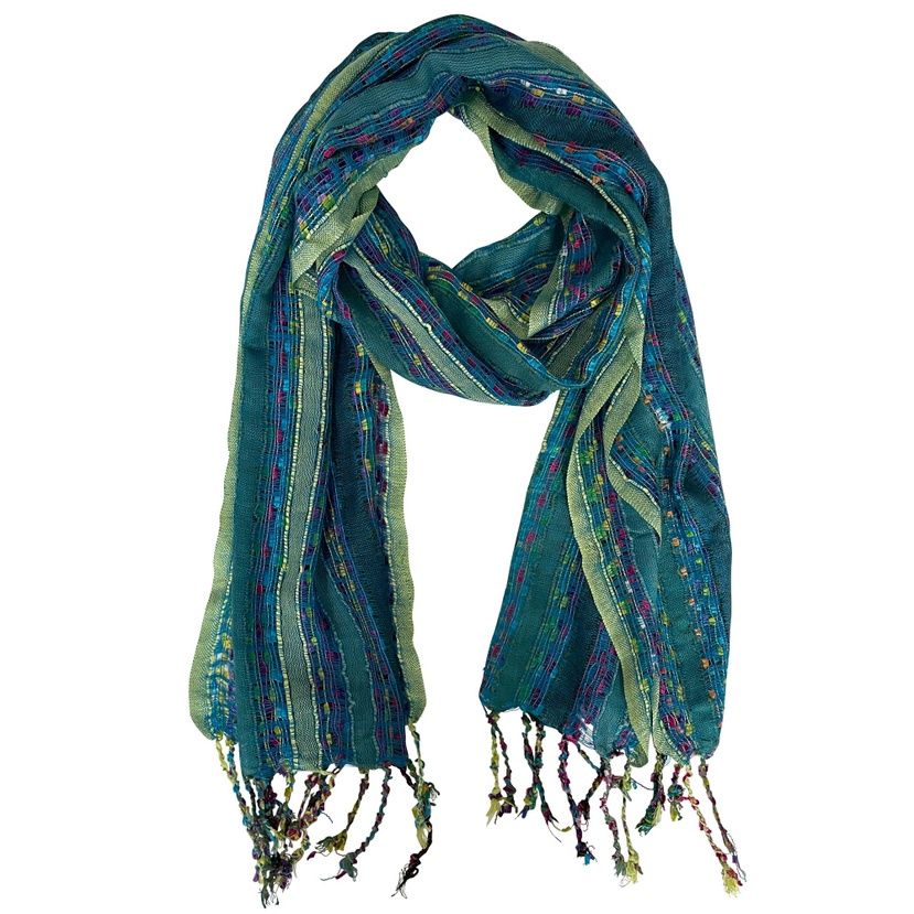 Turquoise &amp; Multicolor Scarf with Twisted Fringe