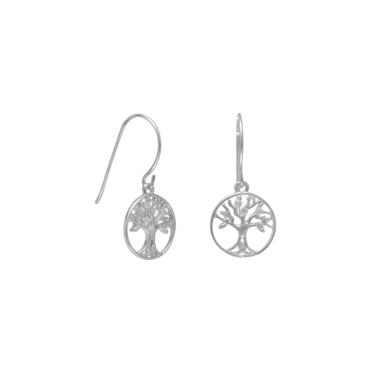 Rhodium Plated Tree of Life Earrings