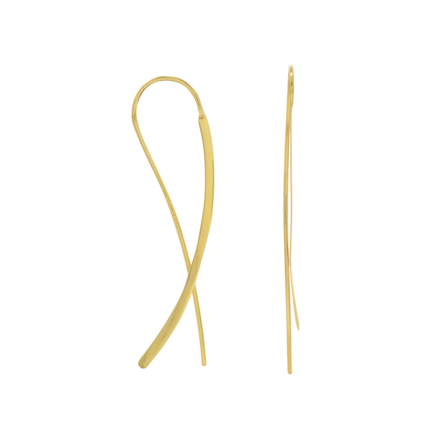 Gold Plated Flat Long Wire Earrings