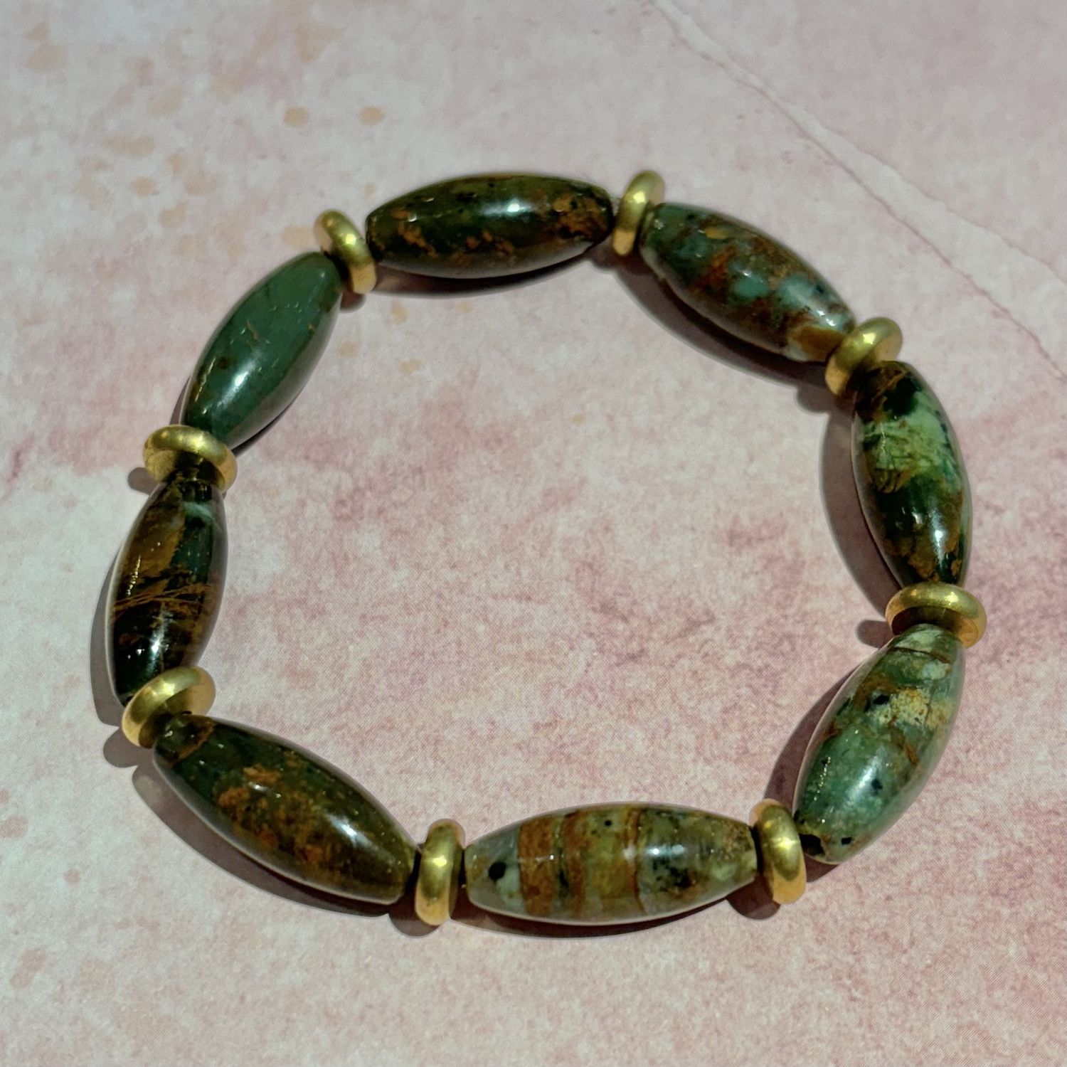 Creek Jasper &amp; Brass Beaded Bracelet