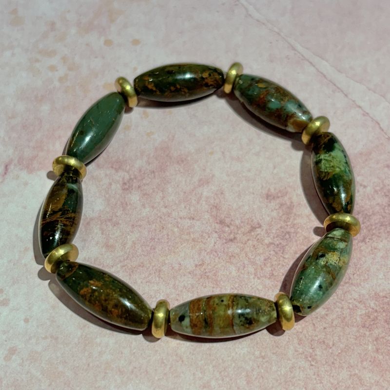 Creek Jasper &amp; Brass Beaded Bracelet