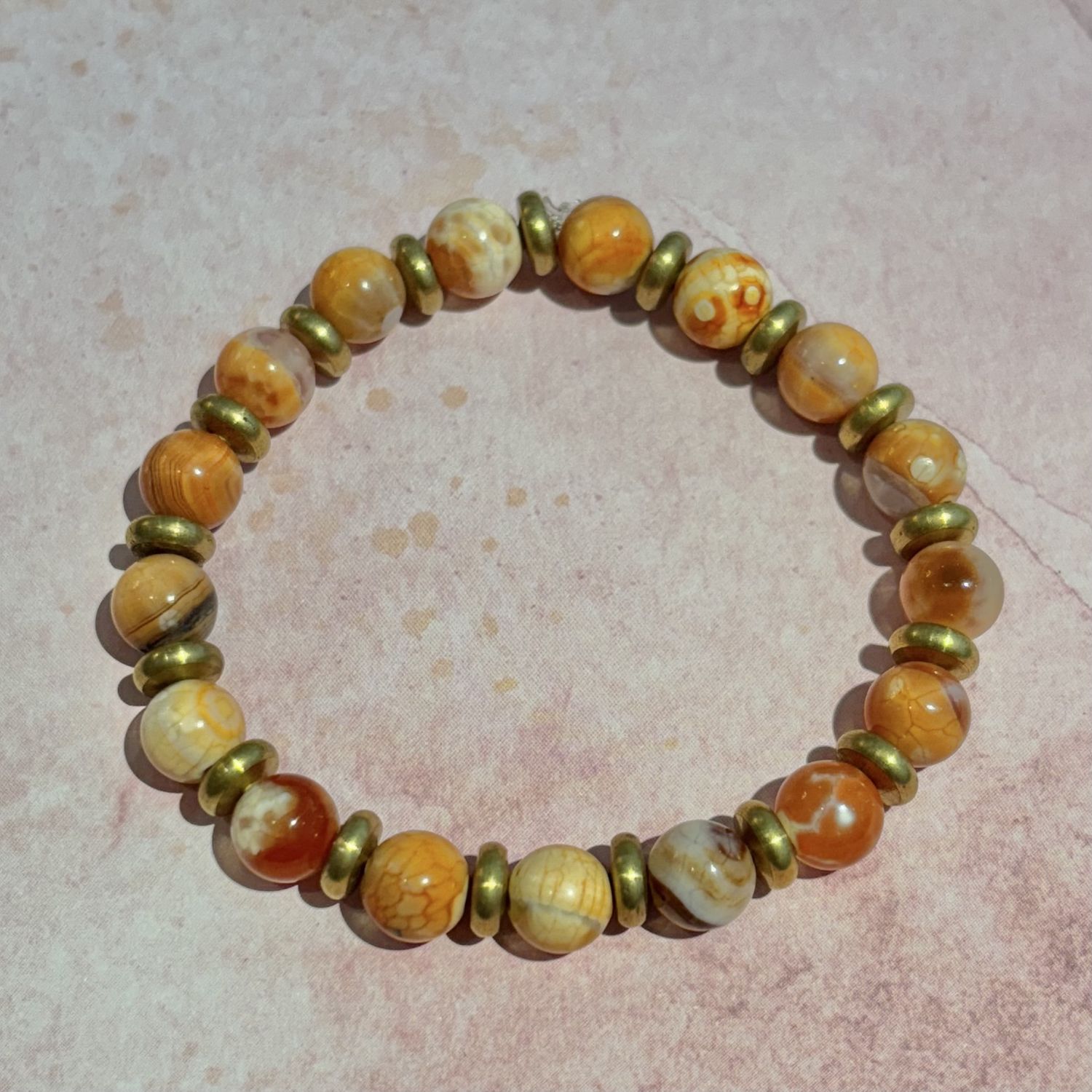 Orange Jasper &amp; Brass Beaded Bracelet