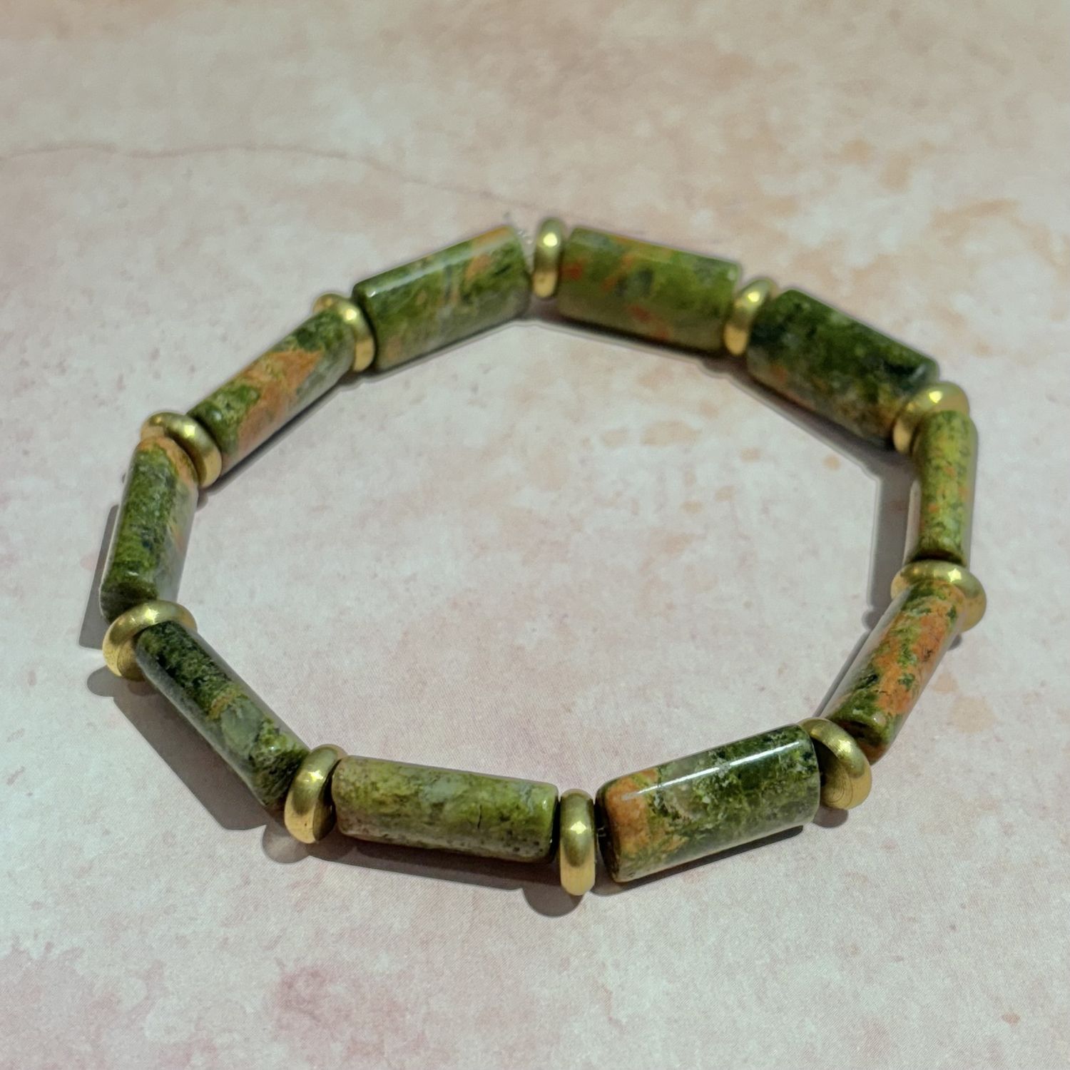 Rectangle Creek Jasper &amp; Brass Beaded Bracelet