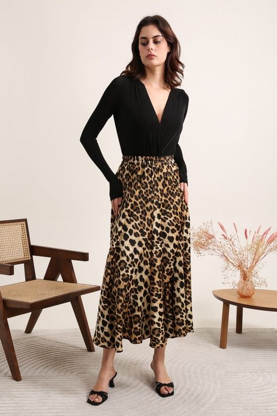 Valentine Leopard Print Satin Skirt
