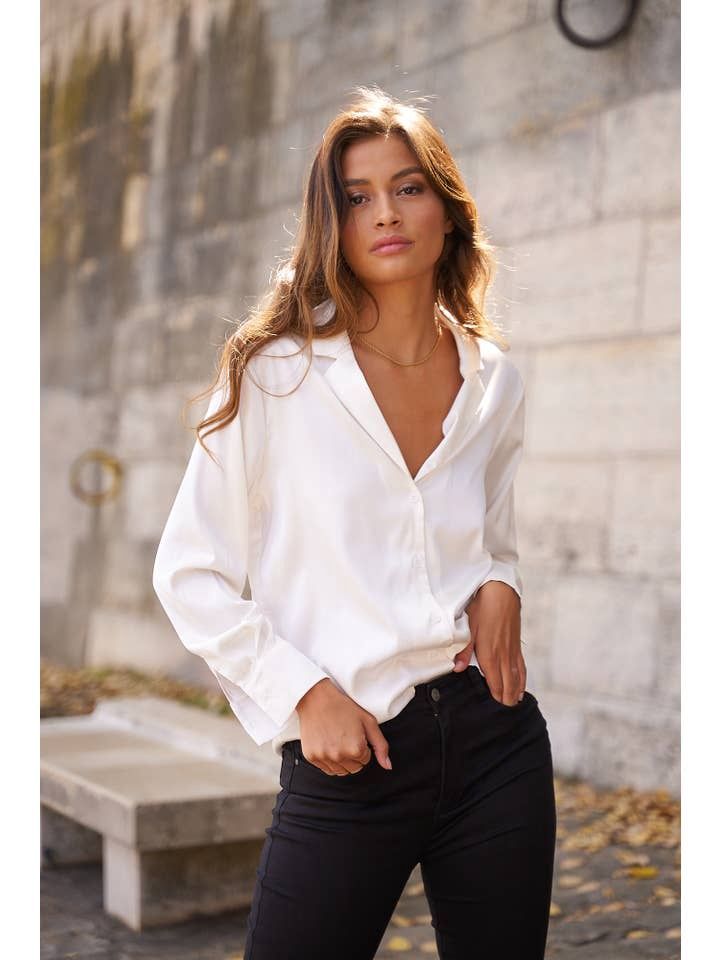 Paris Satin Collar Shirt, Color: Champagne, Size: L